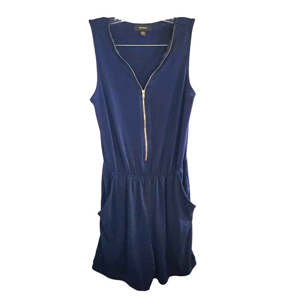 Espresso Women's Royal Blue Gold Zipper Romper Size Small